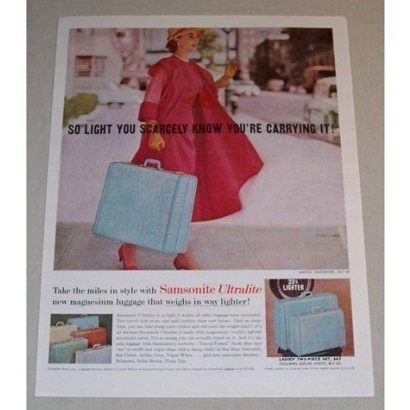 1957 Samsonite Ultralite Luggage Color Print Ad