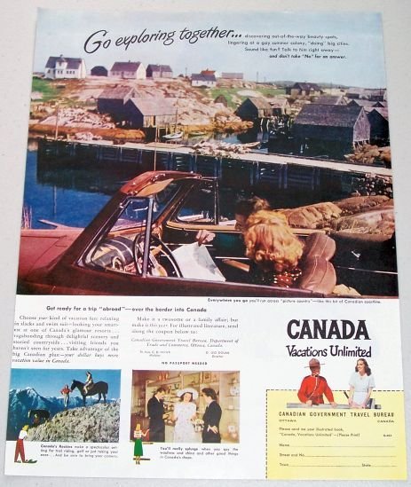 1948 Canada Vacations Unlimited Canadian Coastline Color Vacation Color Print Ad