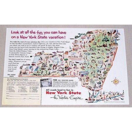 1955 New York State Vacation Empire Color Print Ad