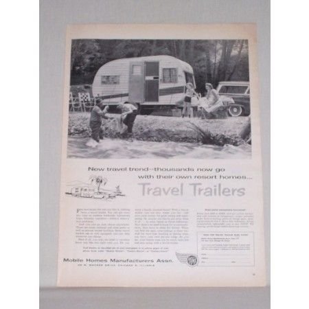 1958 MHMA Travel Trailers Assn. Vintage Print Ad - Family Camping
