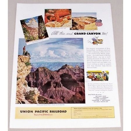 1949 Union Pacific Railroad Grand Canyon Color Print Ad