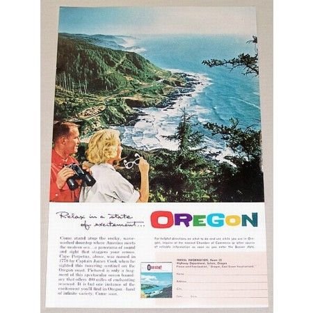 1961 Oregon Travel Cape Perpetua Color Print Ad