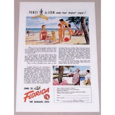1947 Florida Vacation Color Print Ad - The Sunshine State