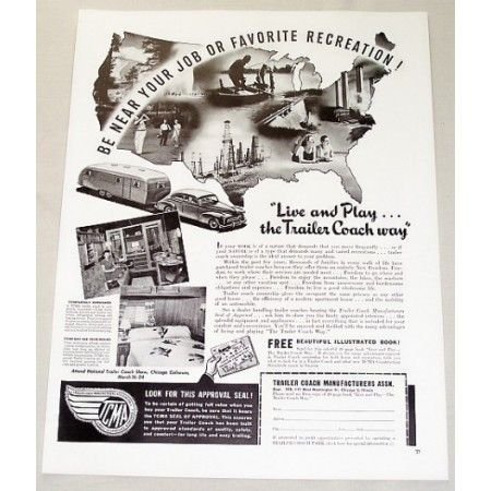 1946 Trailer Coach Manufacturers Vintage Print Ad - Live and Play