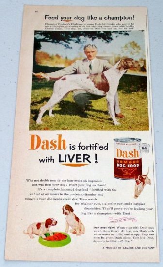 1952 Dash Armour Dog Food Champion Trueluck's Challenge Pointer Vintage Pet Food Color Print Ad