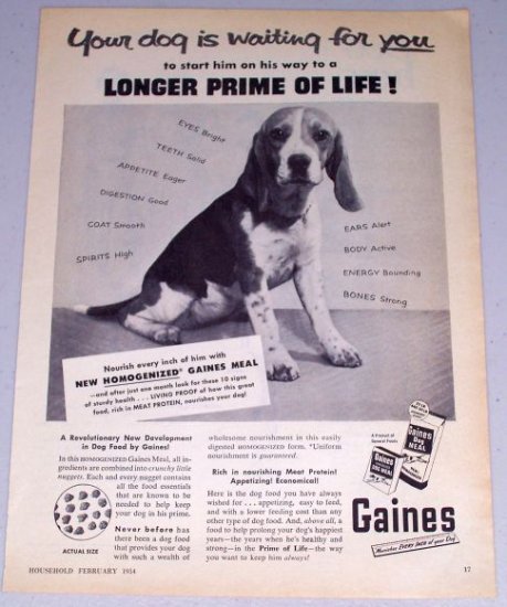 1954 Gaines Dog Meal Dog Food Vintage Print Ad