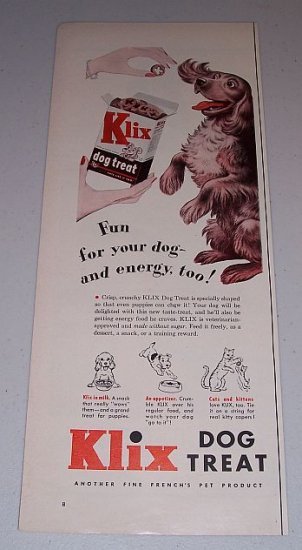 1954 French's Klix Dog Treat Color Print Ad