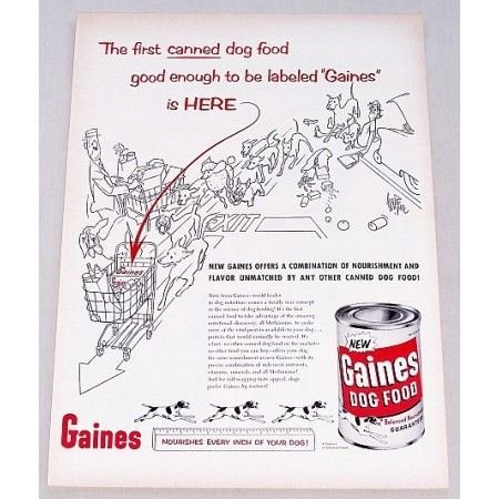 1956 Gaines Dog Food Vintage Sketch Art Print Ad - Nourishes Every Inch