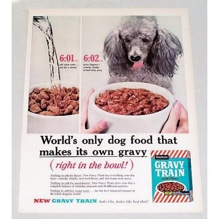 1960 Gravy Train Dog Food Poodle Color Print Ad