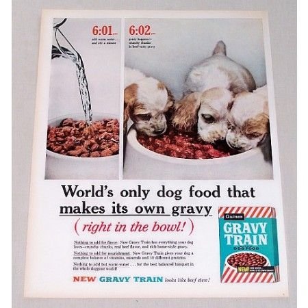 1960 Gaines Gravy Train Dog Food Color Vintage Print Ad