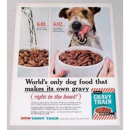 1960 Gravy Train Dog Food Color Print Ad - Right in the Bowl