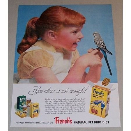 1957 French's Parakeet Seed Color Print Ad - Love Alone Is Not Enough