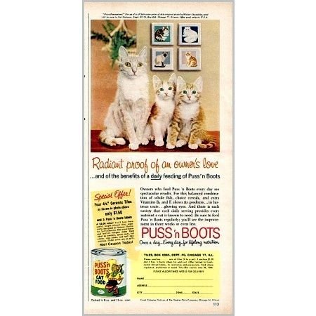 1959 Puss 'n Boots Cat Food Color Print Ad - Prize Possessions!