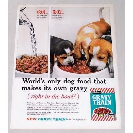 1961 Gaines Gravy Train Dog Food Vintage Print Color Ad