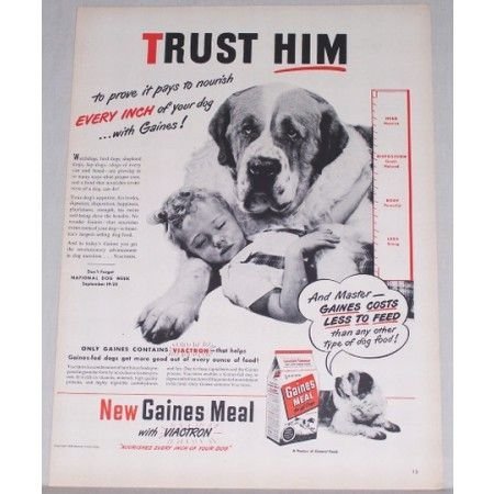 1948 Gaines Meal Dog Food Vintage Print Ad - Trust Him