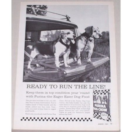 1961 Purina Dog Chow Vintage Print Ad - Ready To Run The Line