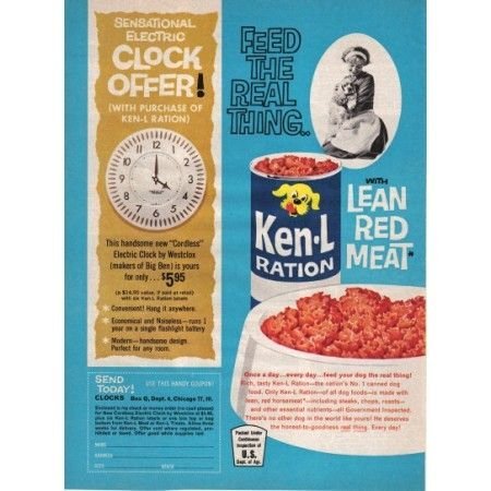 1961 Ken-L-Ration Dog Food Westclox Clock Offer Color Print Ad