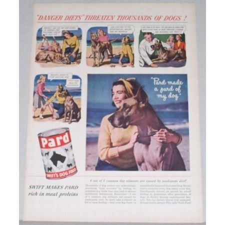 1948 Pard Swift's Dog Food Color Print Ad - Danger Diets