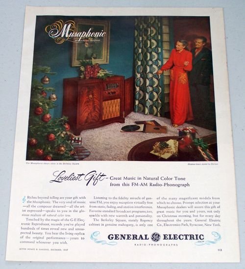 1947 GE General Electric Musaphonic Radio Phonograph Vintage Color Print Ad