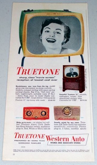 1954 Western Auto Stores Truetone TV Television Radios Color Print Ad