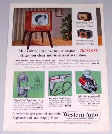 1954 Western Auto Stores Truetone TV Television Radios Color Print Ad