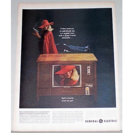 1963 General Electric High Fidelity 21 Console TV Color Print Ad