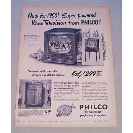 1950 Philco Super-Powered 16 Tabletop Television Vintage Print Ad