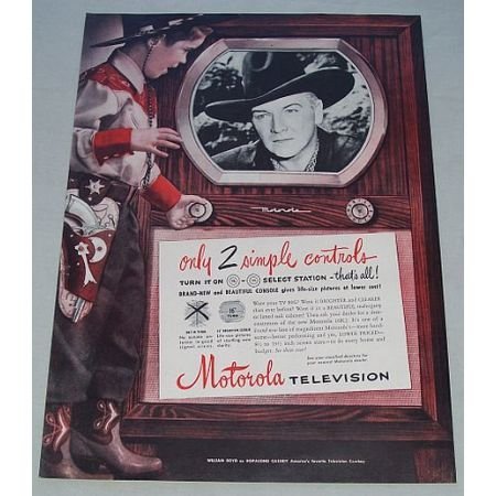 1950 Motorola Television Color Print Ad Western Celebrity Hopalong Cassidy