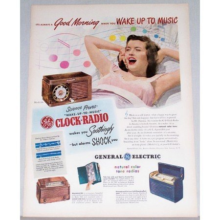 1948 General Electric Model 60 Clock Radio Color Print Ad