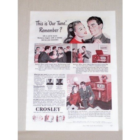 1945 Crosley Floating Jewel Radio Phonograph Color Print Ad