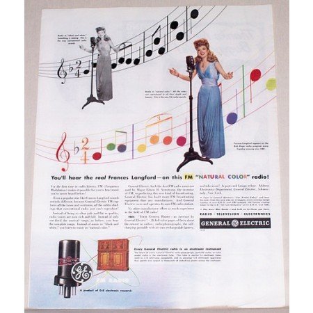 1944 General Electric Radio Color Print Ad Celebrity Frances Langford