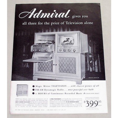 1949 Admiral TV Radio Phonograph Vintage Print Ad - Magic Mirror