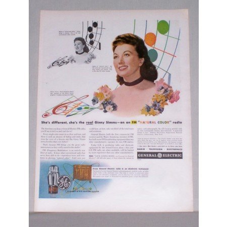 1944 GE General Electric FM Radio Color Ad Celebrity Ginny Sims