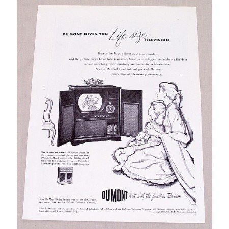 1949 Du Mont Bradford TV Radio Phonograph Vintage Print Ad