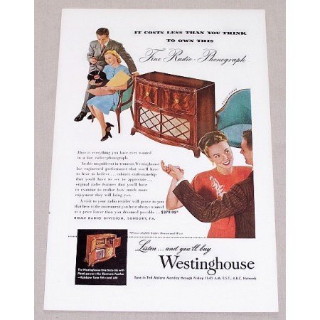 1947 Westinghouse One Sixty-Six Radio Phonograph Color Print Ad