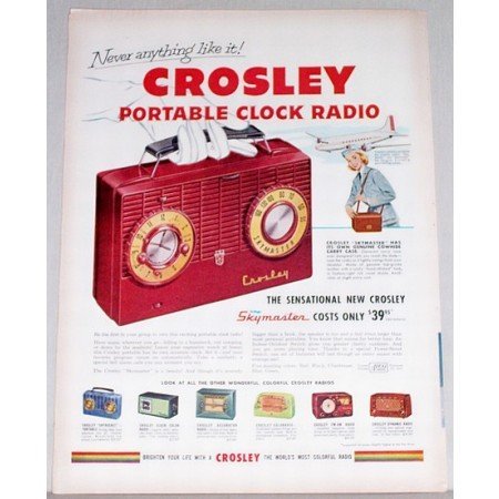 1951 Crosley Skymaster Portable Clock Radio Color Print Ad