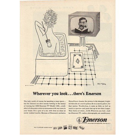 1955 Vintage Print Ad for 1956 Emerson Model 1102 Television TV