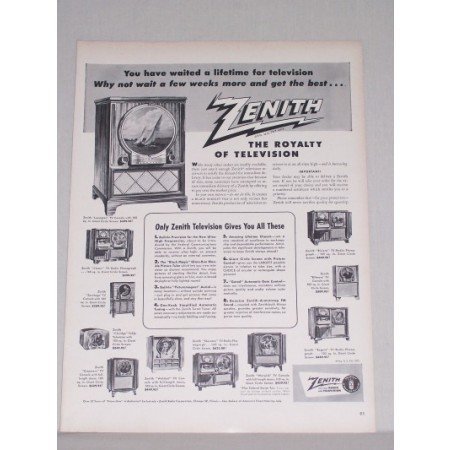 1950 Zenith Lexington Console Television Vintage Print Ad