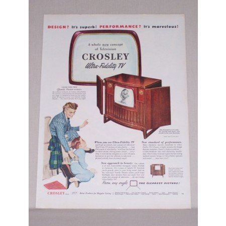 1950 Crosley Ultra Fidelity 16 Console TV Color Print Ad