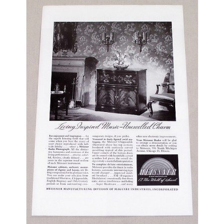 1946 Meissner Chippendale Radio Phonograph Vintage Print Ad