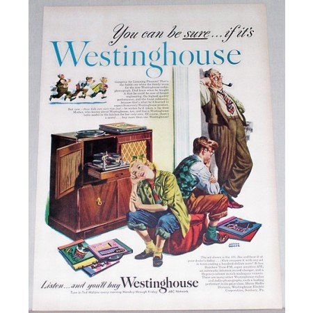 1948 Westinghouse 191 Radio Phonograph Color Print Art Ad