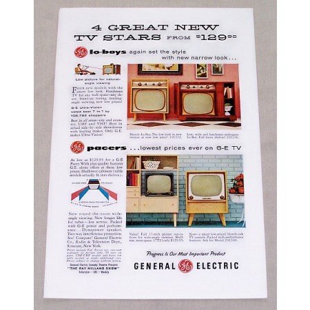1955 General Electric Lo-Boy & Pacers Television Color Print Ad