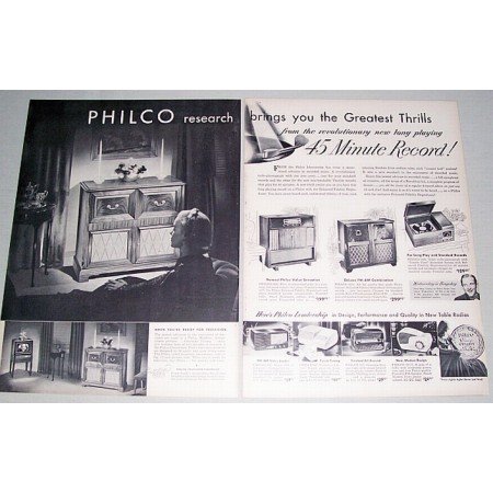 1948 Philco Radio Phonograph 2 Page Vintage Print Ad