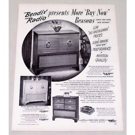 1949 Bendix AM-FM Radio Phonograph Vintage Print Ad