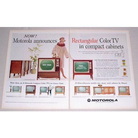 1965 Motorola Rectangular Compact TV 2 Page Color Print Ad