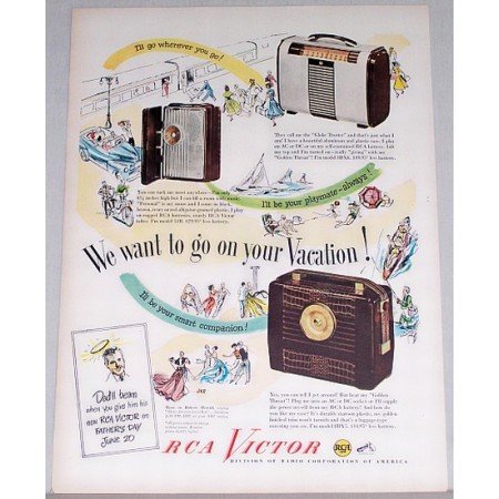 1948 RCA Victor Portable Radios Color Print Ad