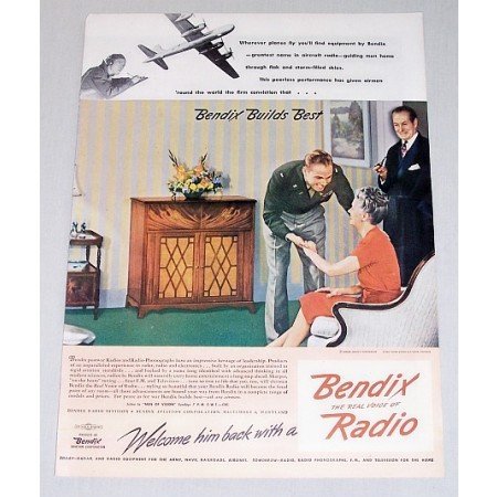 1945 Bendix Radio Color Wartime Themed Color Print Ad - Welcome Back