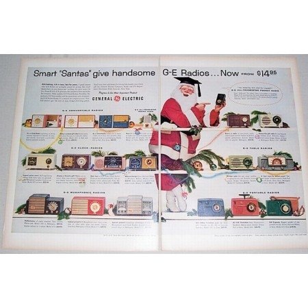 1955 General Electric Radios Color 2 Page Christmas Print Ad