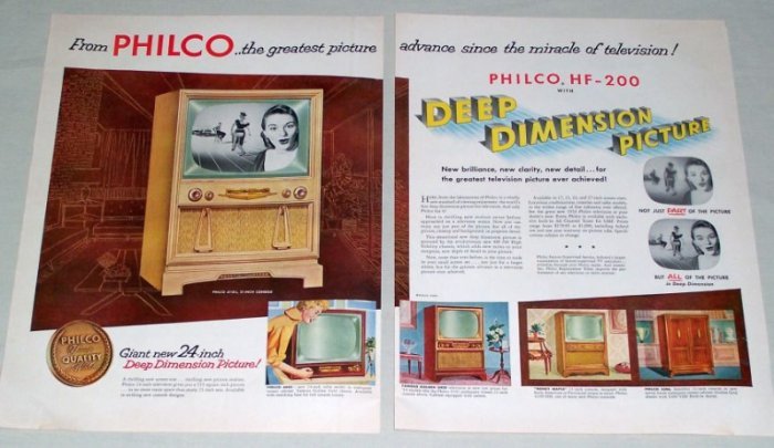 1953 Philco 4110-L 21" Console Television 2 Page Color Print Ad