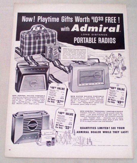 1955 Admiral Long Distance Deluxe Portable Radios Vintage Print Ad